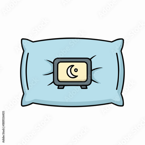 Light Blue Pillow with Alarm Clock Moon Icon Illustration