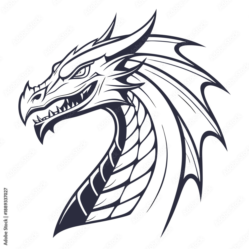 custom made wallpaper toronto digitaldragon head logotype silhouette vector art illustration