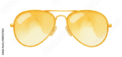 Stylish yellow aviator sunglasses on a white background with a modern watercolor look
