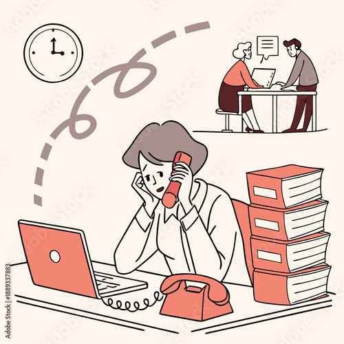 Stressed Office Worker Overwhelmed by Excessive Workload