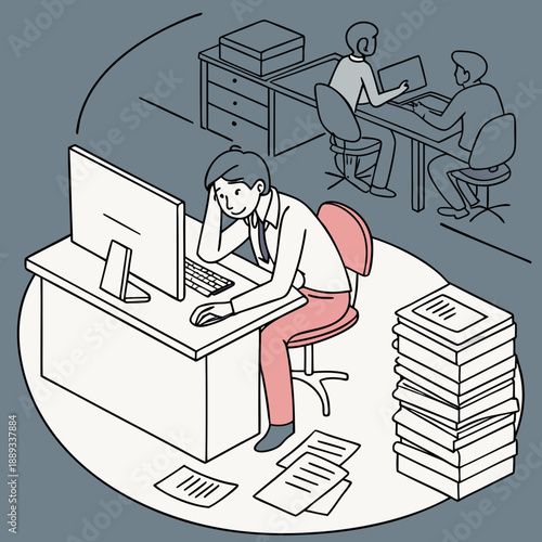 Stressed Office Worker Overwhelmed by Excessive Workload