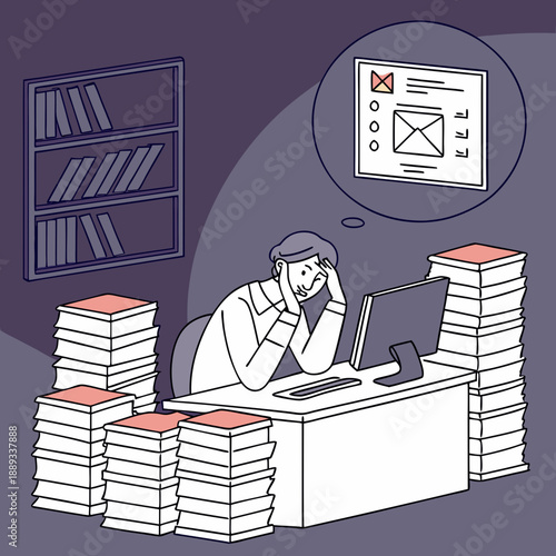 Stressed Office Worker Overwhelmed by Excessive Workload