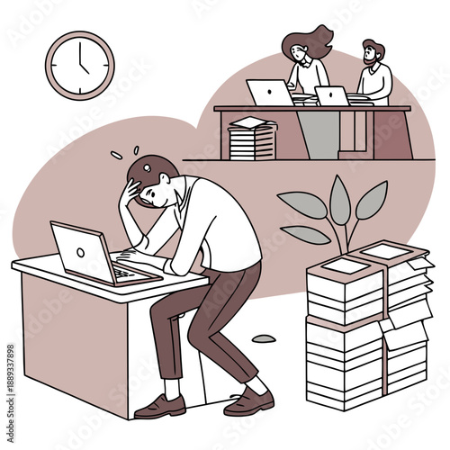 Stressed Office Worker Overwhelmed by Excessive Workload