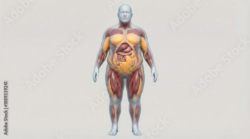 Obese Male Anatomy: Visceral and Subcutaneous Fat Layers Illustration