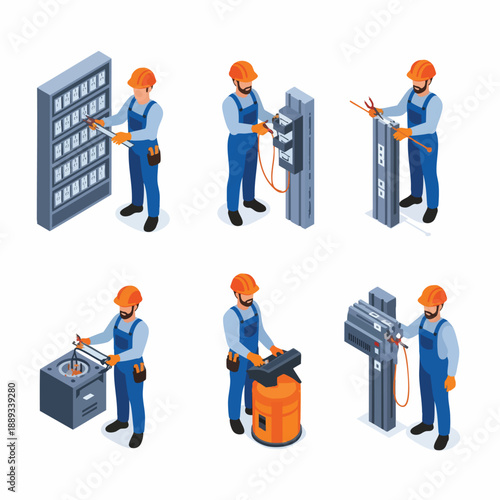 Professional Electrician Working on Electrical Panels and Equipment.