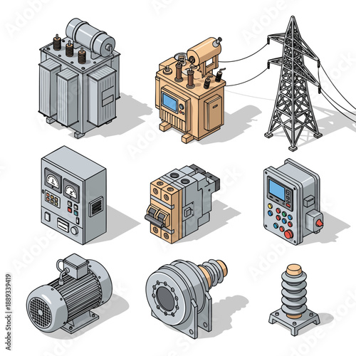 Set of Isometric Electrical Equipment for Power Industry and Engineering Projects.