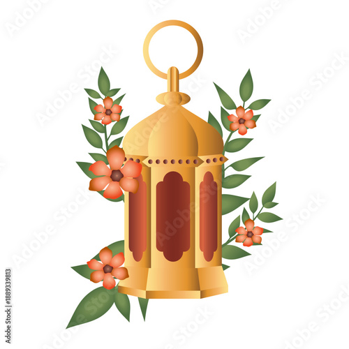 Islamic Lantern With Floral Ornament Decoration