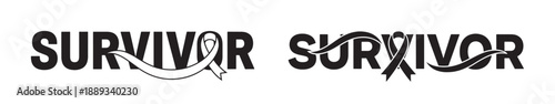Typography design of bold black word survivor integrated with awareness ribbon shape flowing through letters concept of hope strength and cancer awareness