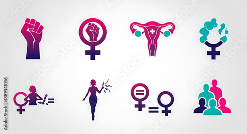 International womens day collection of colorful gender equality and female empowerment icons