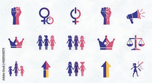 International womens day collection of colorful equality and gender symbols on for social movements and rights awareness