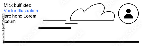 Communication, user profile, networking, digital platforms, information exchange, abstract design. Minimalist graphic a cloud, horizontal lines and a user icon. Communication and user profile