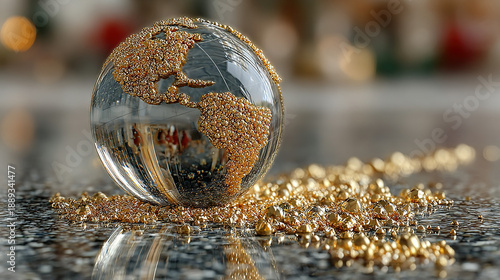 Wallpaper Mural A glass globe with a map of the Americas, surrounded by gold beads. Torontodigital.ca