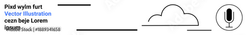 Cloud computing, voice recognition, data storage, online services, communication, sound recording. Minimalist design with cloud and microphone elements. Cloud computing and voice recognition context