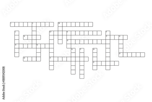 Blank crossword puzzle grid for twenty-two words, empty template squares to fill in for riddle, educational or leisure game, ready for making any