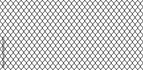 Black chain link fence silhouette isolated on transparent background. Industrial wire mesh vector texture in high resolution png format. Seamless metallic net pattern for security and border design.