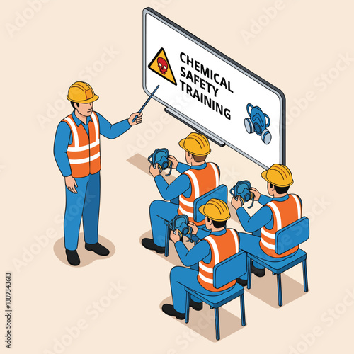 Industrial Safety Training Session on Chemical Hazards and Protective Equipment.