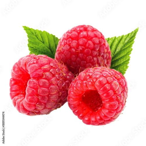 Vibrant close-up of fresh, ripe raspberries with dew drops and green leaves, perfect for food blogs, healthy recipes, and summer advertisements.