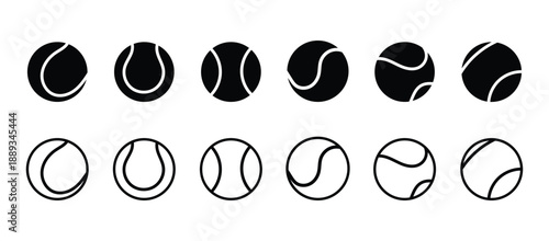 Tennis ball outline icon set. 