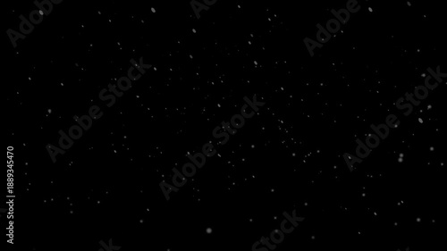 Snowfall background. Moving banner with falling snowflakes or white snow particles on dark alpha channel for overlay effect. Realistic graphic animated footage