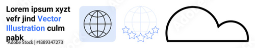 Cloud computing, global connectivity, data storage, online services, digital communication, internet access. ion of a cloud icon, globe with stars. Cloud computing and global connectivity concepts
