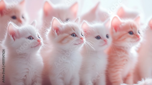 A gentle and heartwarming close-up of a litter of adorable, fluffy kittens, captured in a soft, pastel-hued dreamscape