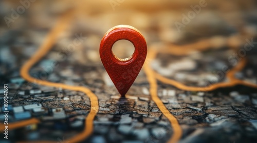 Red map pin icon representing a destination or a location on a city map, perfect for travel and navigation concepts
