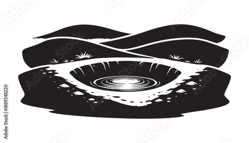 Craters Edge with Rippling Water and Distant Hills, suggesting a serene natural landscape, a geological formation, or a quiet, reflective scene.