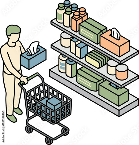 Sniffles pharmacy shopping cart medicine tissue flu remedy set