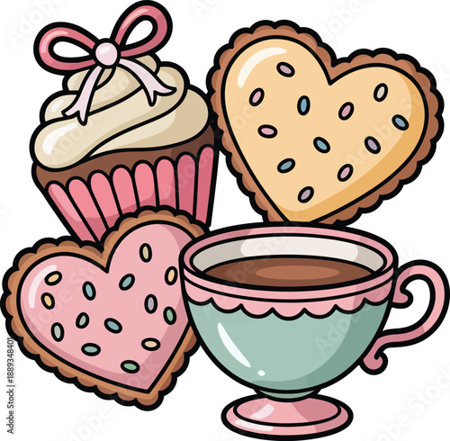 Coquette cupcake heart cookie tea cup bow dessert pink aesthetic