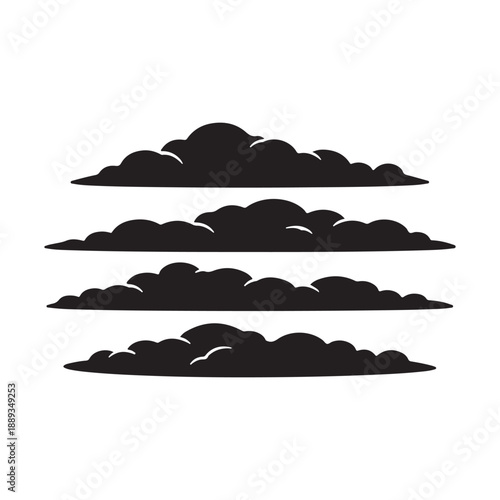Black silhouette illustration of four distinct cloud formations, perfect for weather and sky graphics