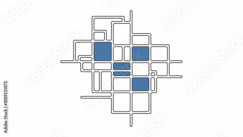Abstract geometric labyrinth with highlighted squares on a white background illustration