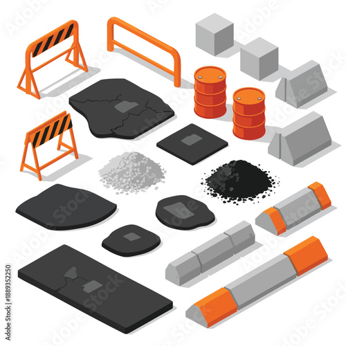 Construction Elements: Road Repair and Safety Icons Collection.
