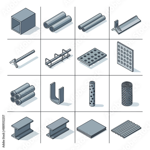 Construction Materials - Building Components and Industrial Metal Shapes Collection.
