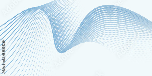 Wave line of flowing particles abstract vector background, smooth curvy shape dots fluid array. future
