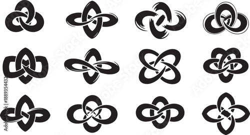 Set of Celtic knot designs in black and white