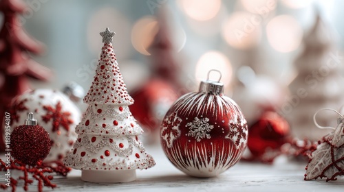 Charming Christmas Still Life Featuring Miniature Tree and Decorative Baubles