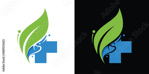 health leaf logo design, care plant green leaves symbol icon template