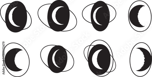Phases of the Moon in Minimalist Black and White