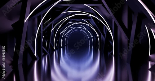 Futuristic Neon Tunnel with Reflective Floor looping 3d animation