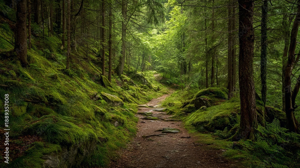 Obraz premium Bright green forest path 