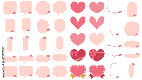 Red and Pink Heart Speech Bubble Set – Hand Drawn Comic Style Vector for Valentine and Mother’s Day
