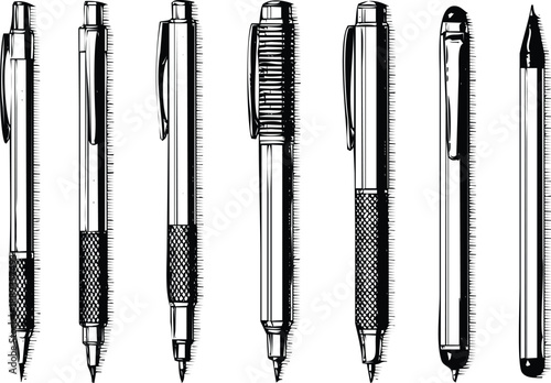 Collection of seven different ballpoint pens and styluses