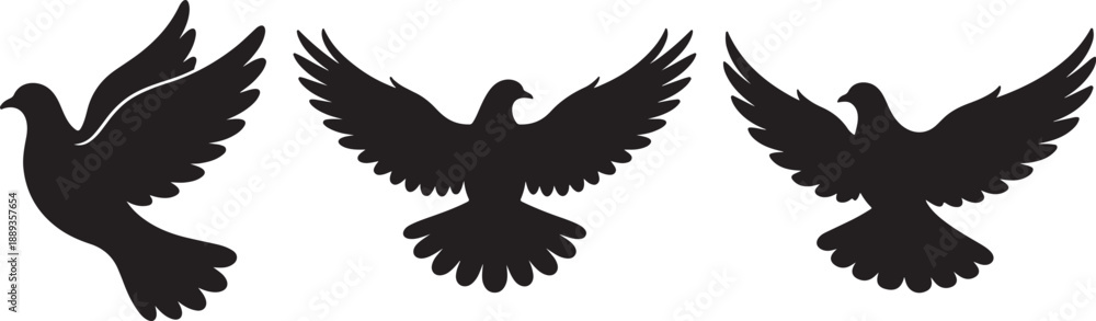 Obraz premium Dove Silhouette Black Vector Illustration Peace Bird, black and white silhouette, vector and illustration 