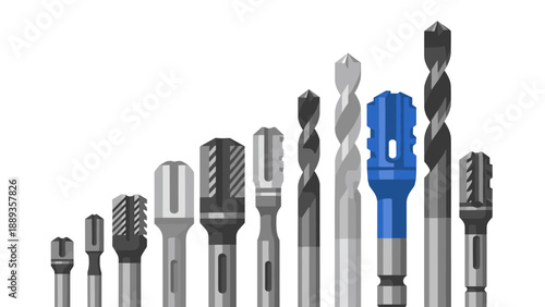 Collection of various drill bit types in gradient style