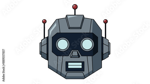 Retro futuristic robot head with antennas in minimalist cartoon style