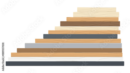 Multicolored wooden planks arranged in a decorative stacked pattern