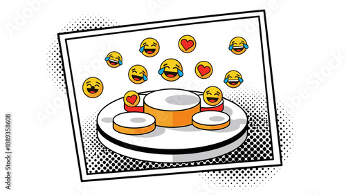 Pop art emojis on retro platform