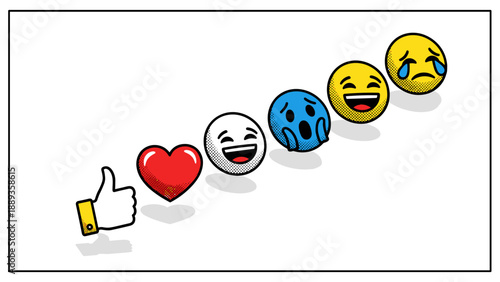 Colorful pop art emoji reactions with comic style effects