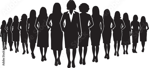 Silhouettes of confident businesswomen standing in a row formation