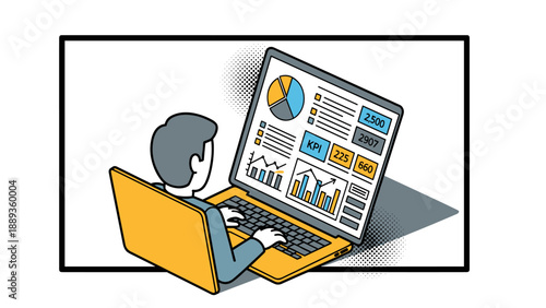 Data analysis in progress: analyst reviewing business metrics on laptop screen